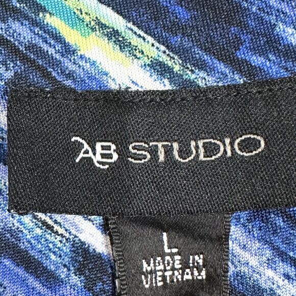 AB Studio Women's L Maxi Dress Navy, Yellow, Blue, Green Chevron Empire Waist - Picture 10 of 11